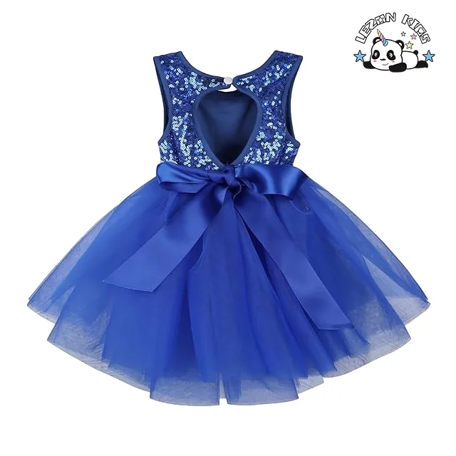 LEZONKIDS - OEM ODM Kids Summer Sleeveless Sequin Princess Birthday Party Tulle Dresses